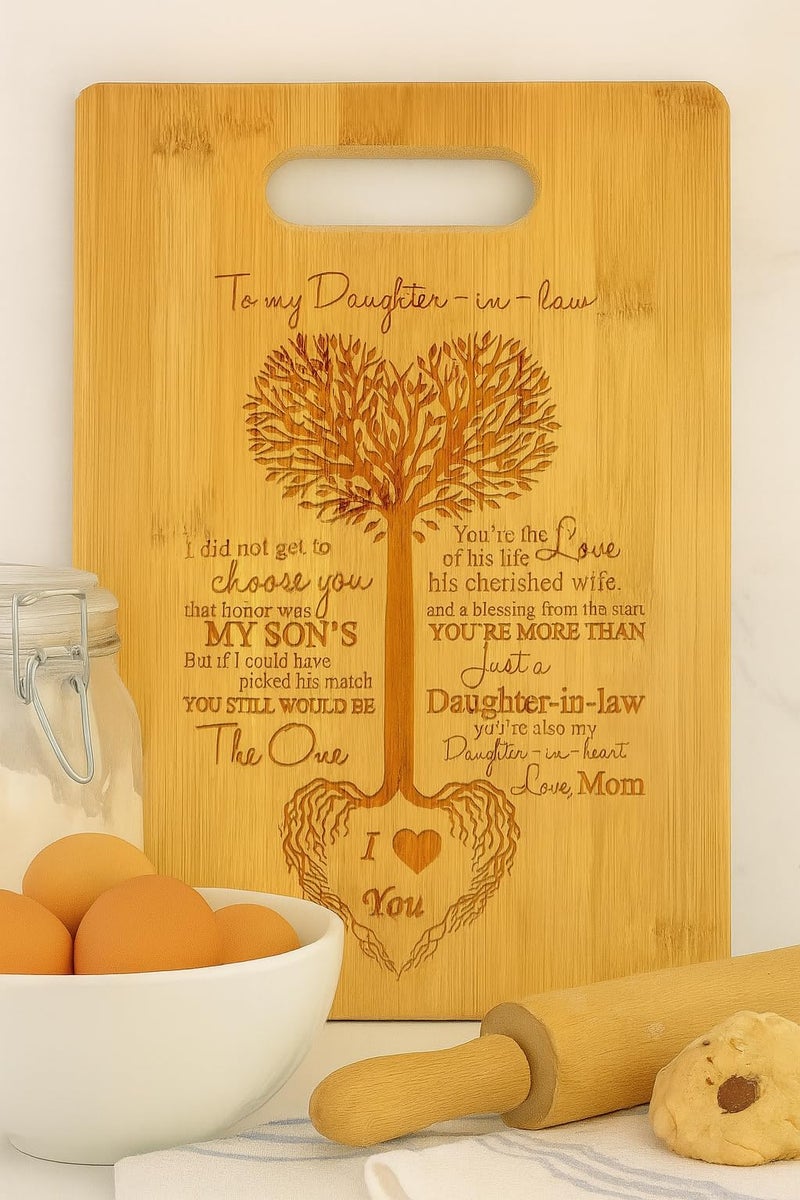 Hat Shark To My Daughter-in-Law Tree Heart Rainbow Sweet Sayings Mother's Day Laser Engraved Bamboo Cutting Board - Wedding, Housewarming, Anniversary, Birthday, Christmas, Gift - Image 5